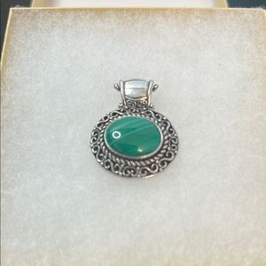 Vintage Sterling Silver and Malachite Filigree Pendant